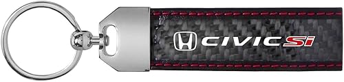 Miniatura 2 de iPick Image Hecho para Honda Civic Si Real Negro Fibra de Carbono Loop Correa Llavero con Costuras Rojas