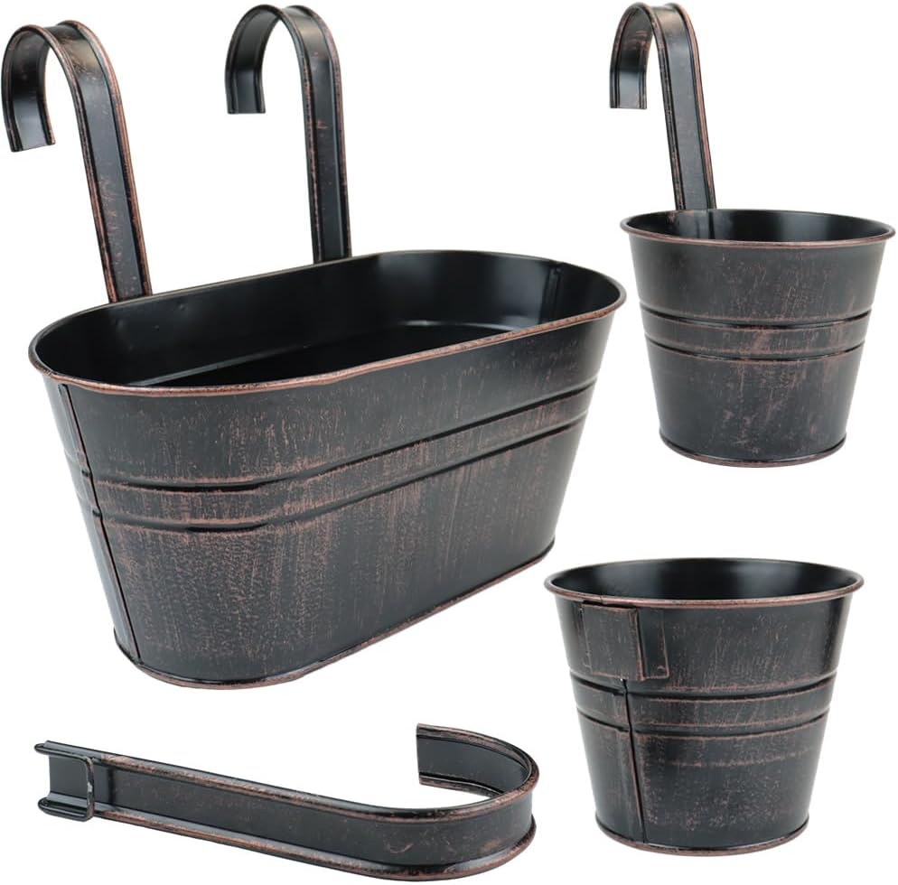 AKOLAFE 4 Pack Rail Planter 11 Inch Balcony Planters