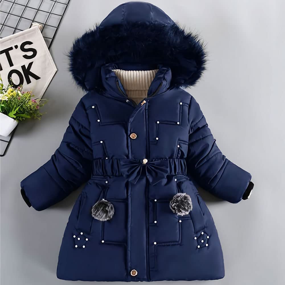 Vêtements Fille Polaire Epaisse Doudoune avec Fourrure Col Capuche Mode Tunique Manteau Enfants Coupe-vent Chauds Veste pour Âge 5-13 Ans