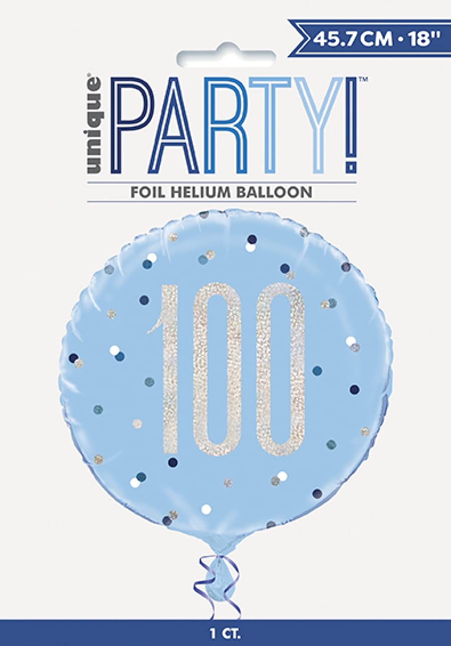 Unique Party Folien-Luftballon „90. Geburtstag“ – 45 Cm, Glitzer Blau & Silber, Für Helium Oder Luft