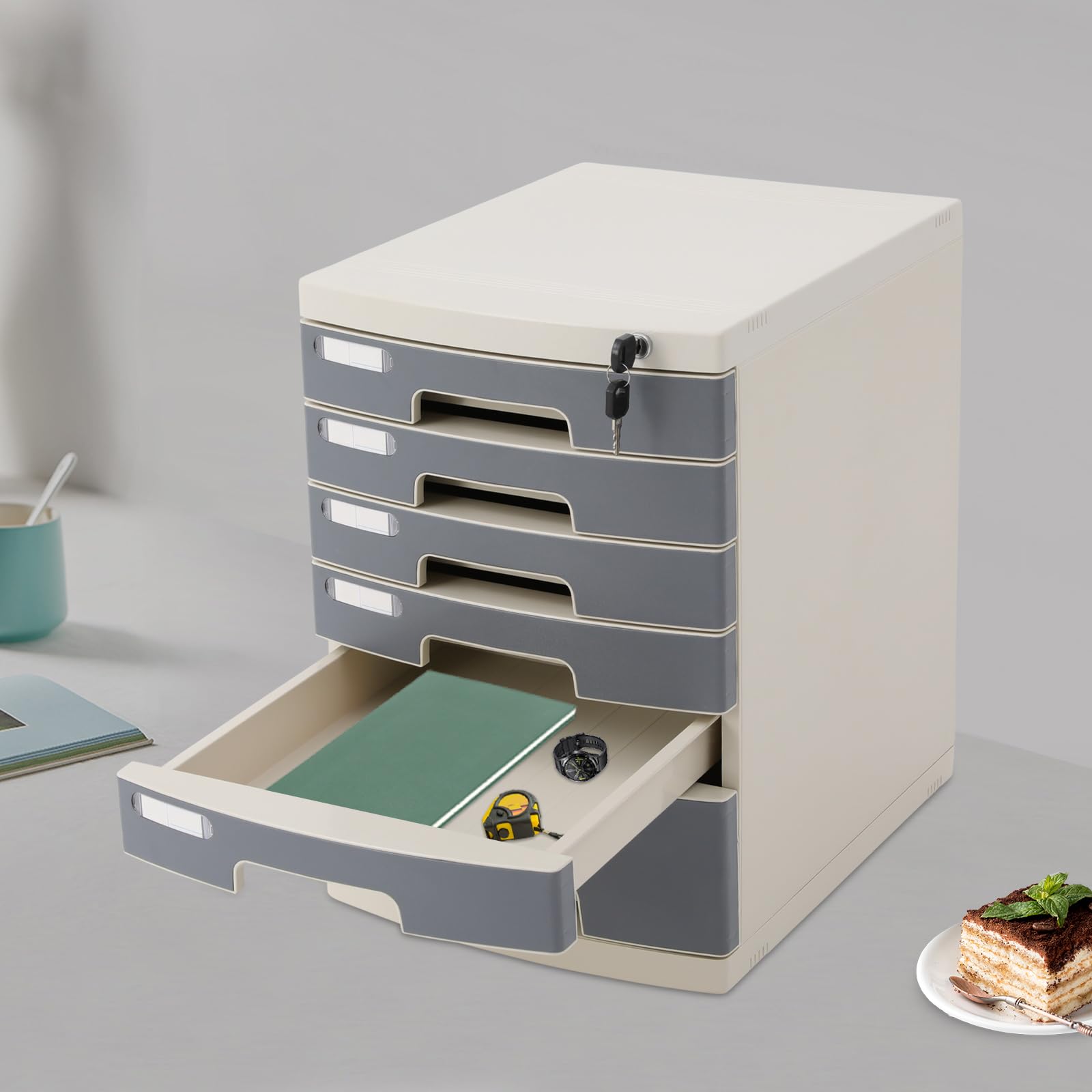 Organizer da scrivania con serratura a 6 livelli con chiave, 2 in e 4 livelli di altezza, salvaspazio, sicuro per la privato, ideale per documenti, utensili, forniture per ufficio