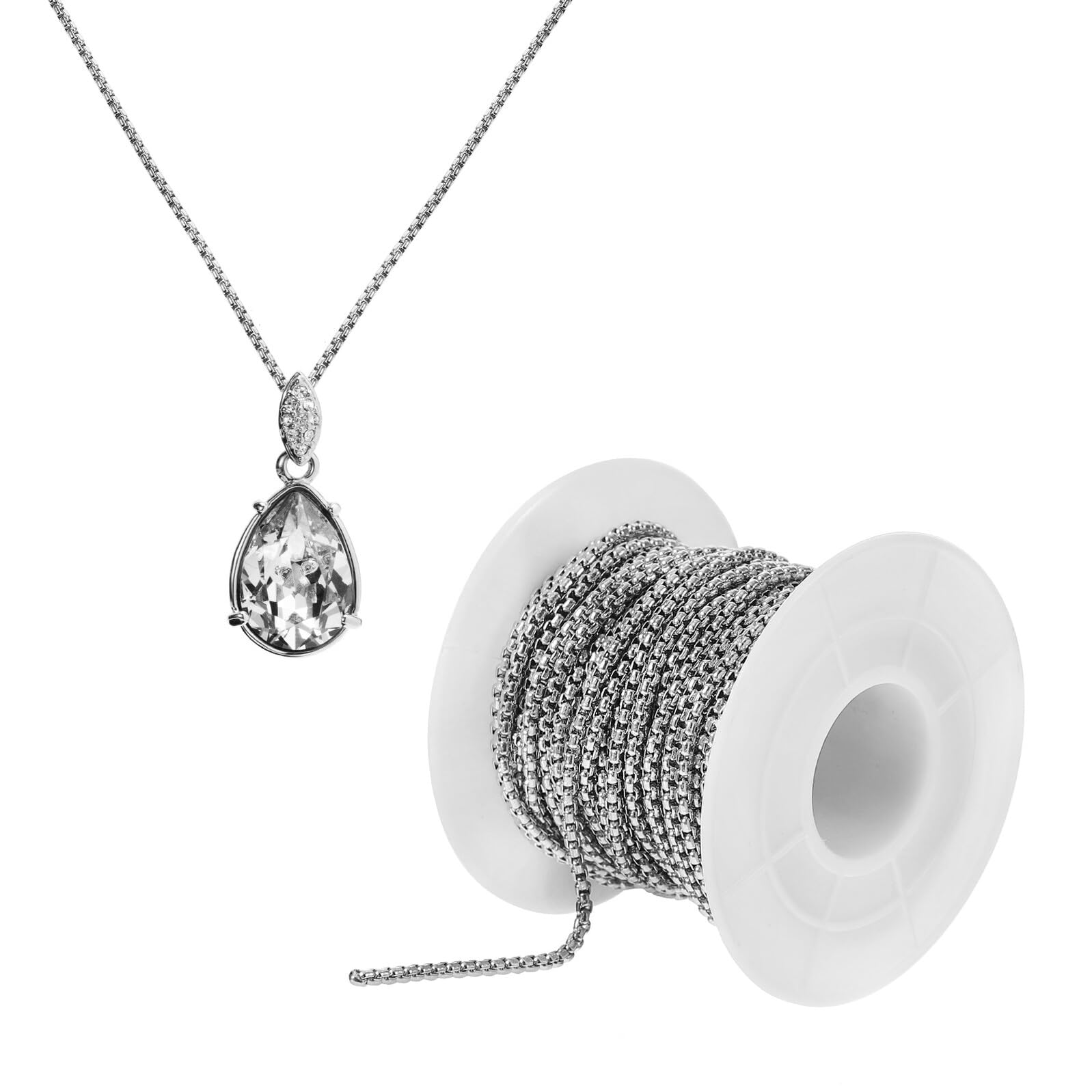 SOIMISS Catena per Creazione di Gioielli in Acciaio Inossidabile 10 Iarde Catena di Perline Metalliche Argentate da 2 MM Adatta per Collane e Decorazioni su Maglioni