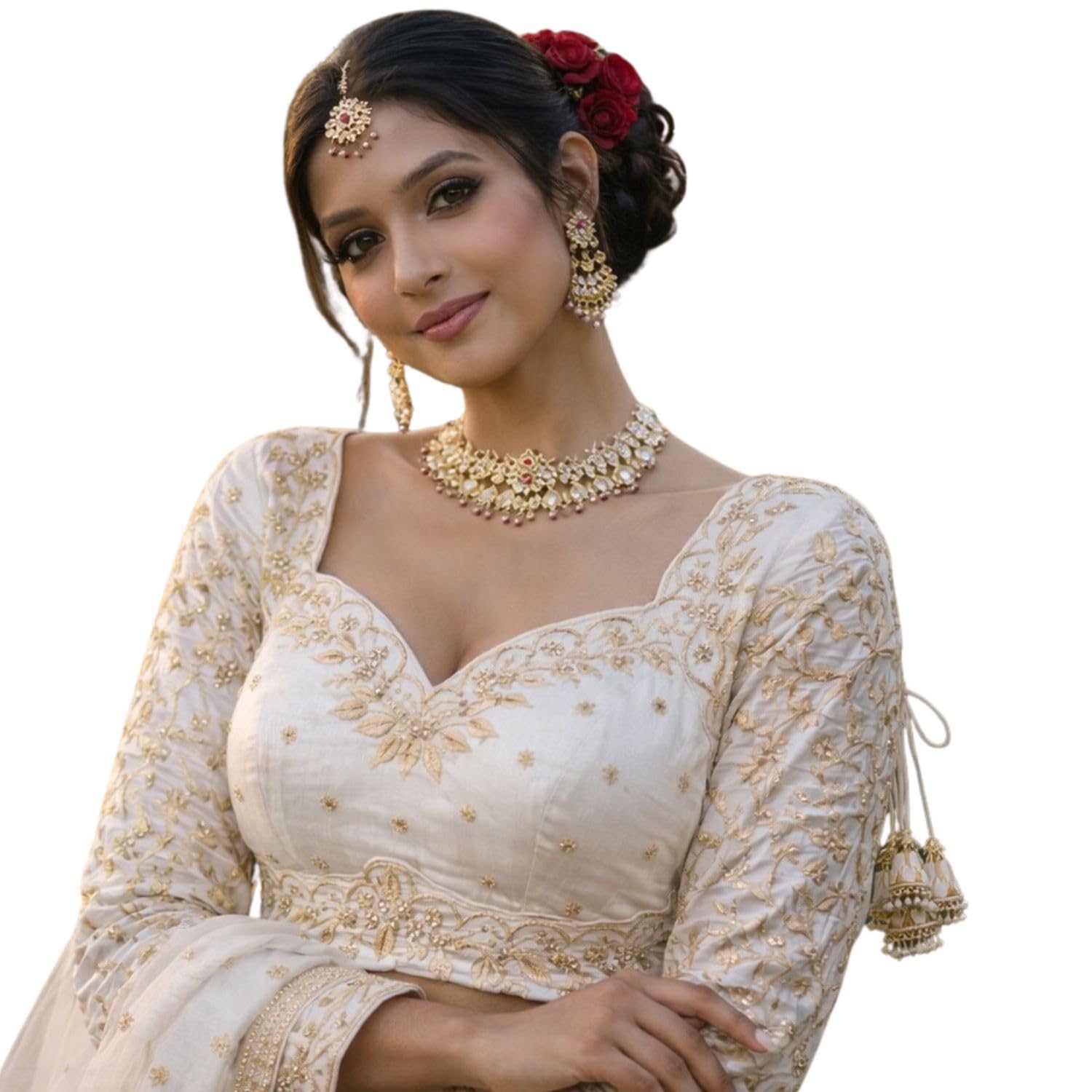 Exquisite Silk Blend Embroidered Padded Saree Blouse for Women with Neck and Elbow Length Sleeves Choli and Top-image-35