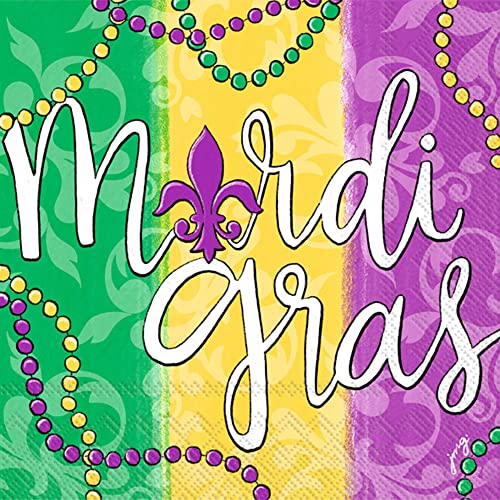 Serviettes Mardi Gras pour vos cocktails de Carnaval en lot de 40 pièces colorées