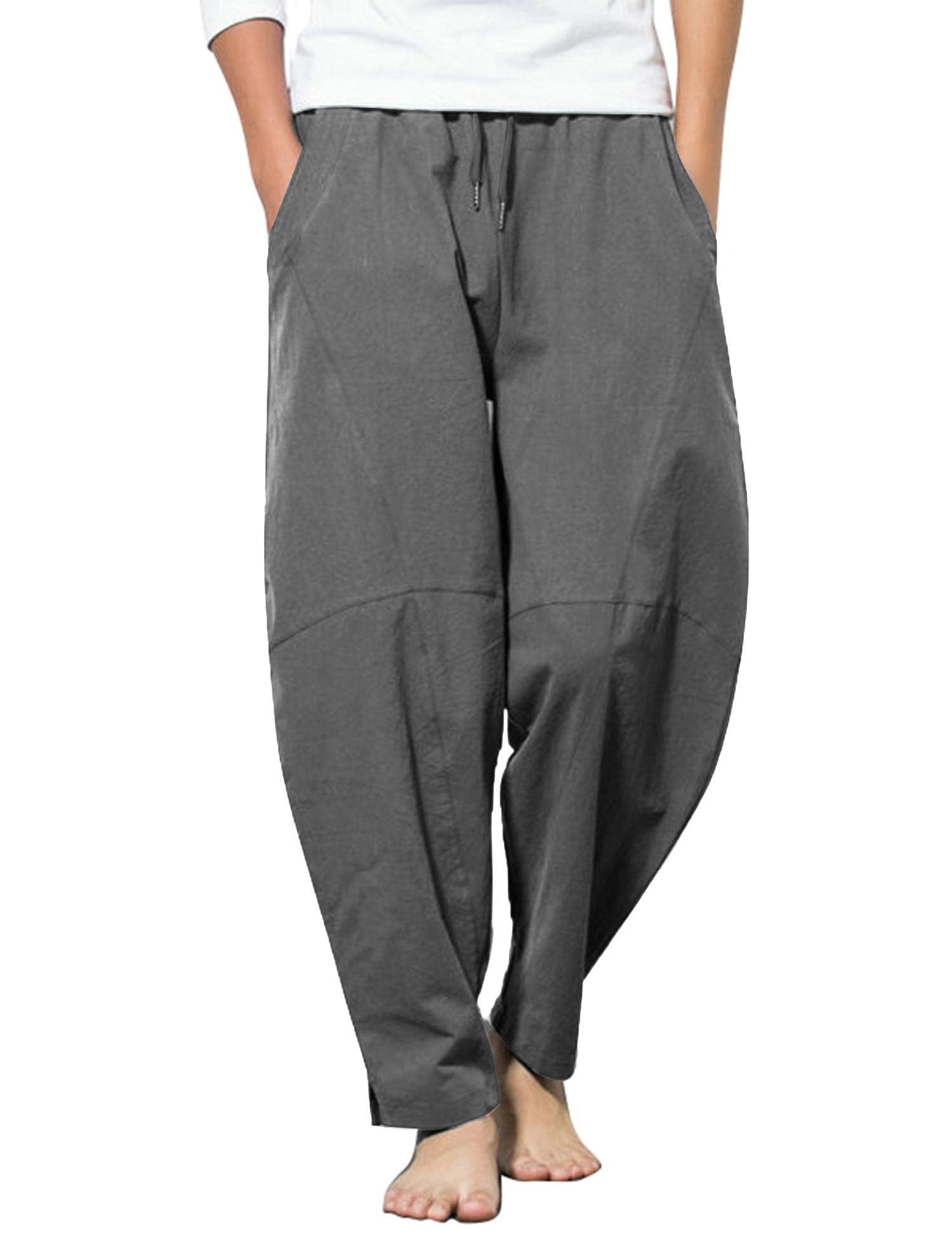 COOFANDY Herren Leinenhose Lang Haremshose Männer Leicht Sommerhose Loose Fit Strandhose Freizeithose mit Taschen