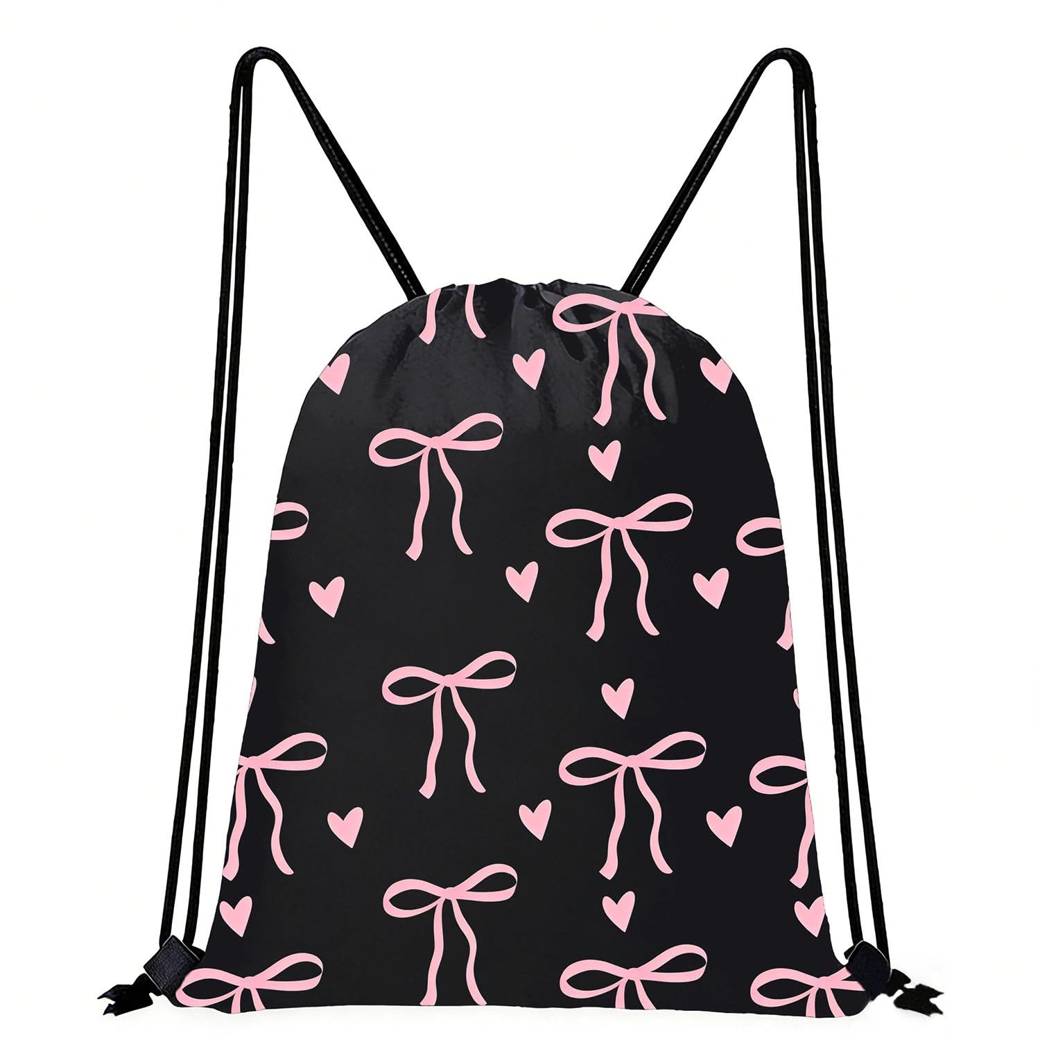 ZENITHYX Pink Bow Drawstring Bag, Heart Bow Swimming Bags for Girls Women, Waterproof Girls Swim Bag for Daily Outdoor Sports Travel Gym Picnic