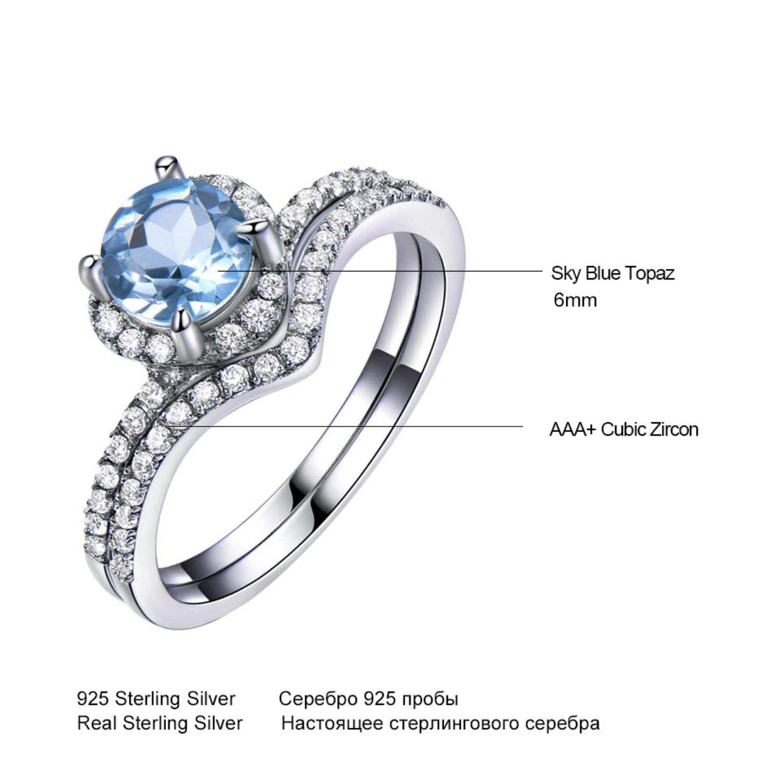 Solide 925 Sterling Silber Ringe Himmelblauer Topas Bunte Edelsteine Doppelringe Für Frauen Jubiläumsgeschenk Edlen Schmuck