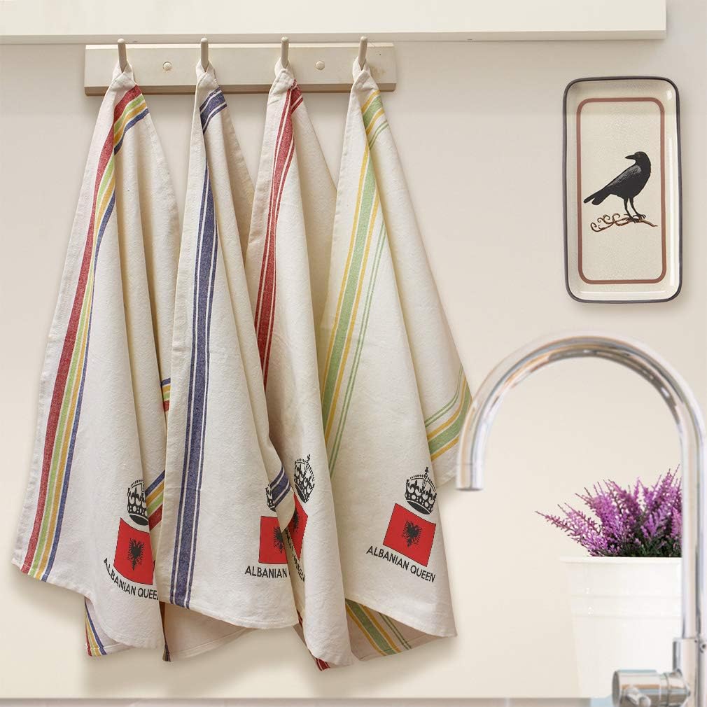 Custom Decor Kitchen Towels Albanian Queen Crown Countries Countries Queen Cleaning Supplies Dish Towels Red Stripe Design Only