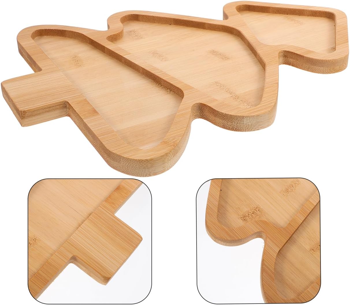 Amosfun Christmas Tree Serving Tray Bamboo Christmas Tree Charcuterie Board Food Holder Snacks Desserts Fruits Platter 11X8.5 Inch