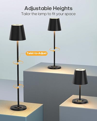 Miniatura 3 de Lámpara de mesa LED inalámbrica recargable, 3 alturas ajustables, lámpara de batería de 5500 mAh, lámpara táctil de atenuación de 3 colores, lámpara