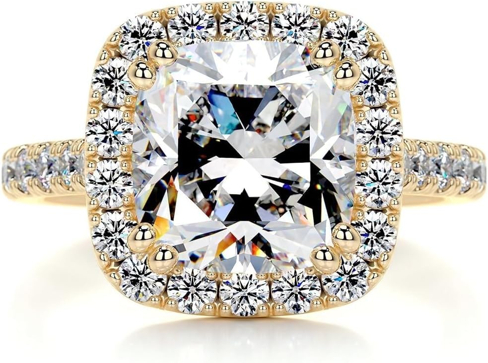 4-9CT Cushion Cut Moissanite Engagement Ring 10k 14k 18k Gold & 925 Sterling Silver Vintage Moissanite Ring Christmas Anniversary Solitaire Halo Accented Promise Vintage Antique Gold Silver Ring