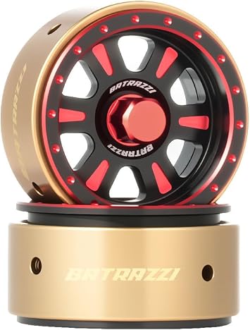 RC Crawlers Truck Upgrade Parts for 1/18 FMS FCX18 K10& Hummer EV Aluminum 1.2" Rogue Beadlock Wheels 2pcs Black with Plain red hubcaps
