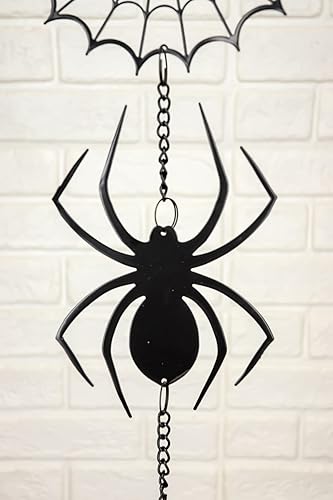 Miniatura 3 de Ebros Gift Telaraña de arácnido, telaraña, telaraña, negro, acero recubierto de metal, para colgar en la pared, carillón de viento con cuentas,
