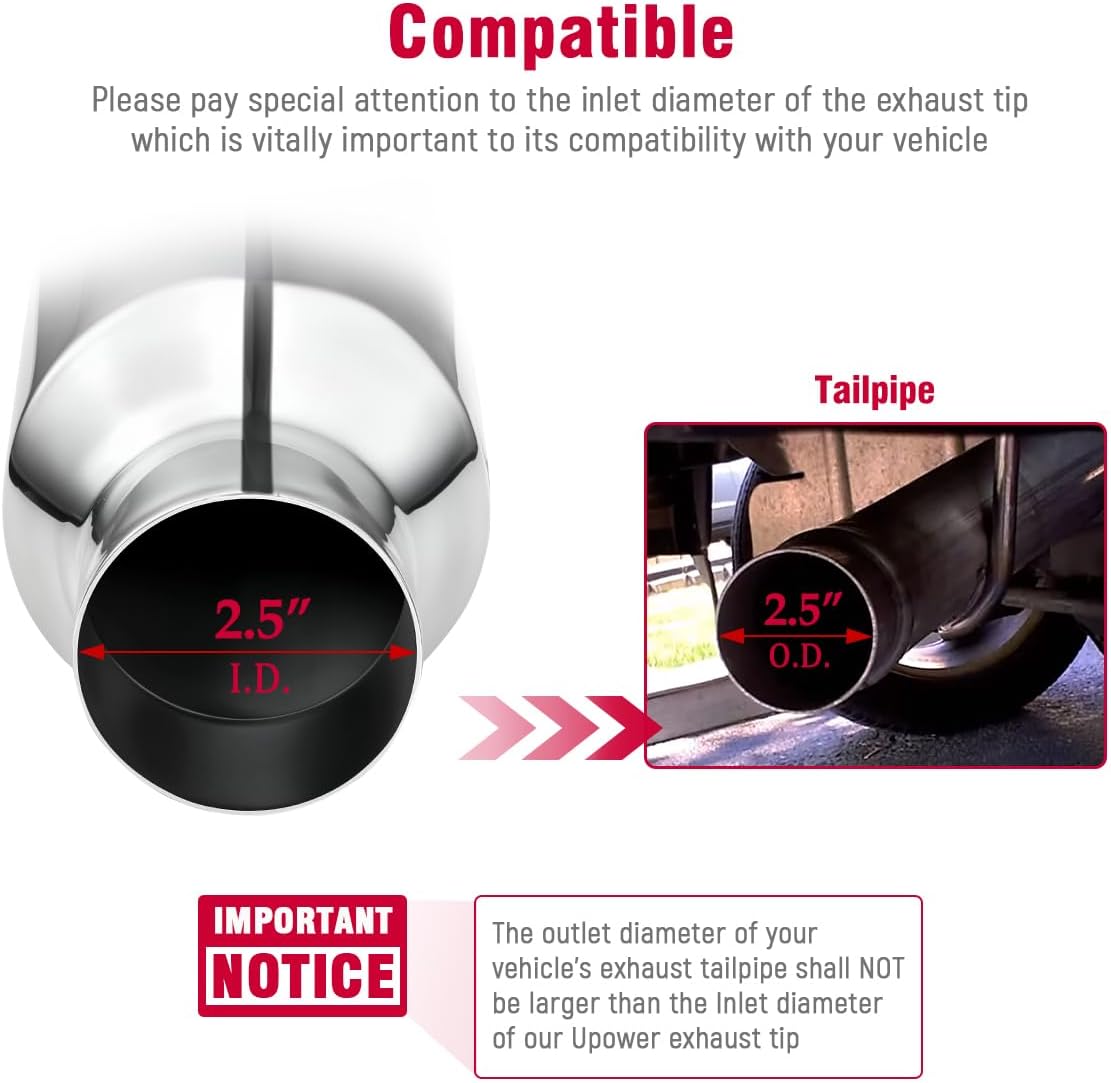 Upower Pack of 2 Exhaust Tip 2.5 inch Inlet 4 inch Outlet 9" Long Stainless Steel Chrome Polished 2.5" to 4" Diesel Exhaust Tailpipe Tip Slant Cut