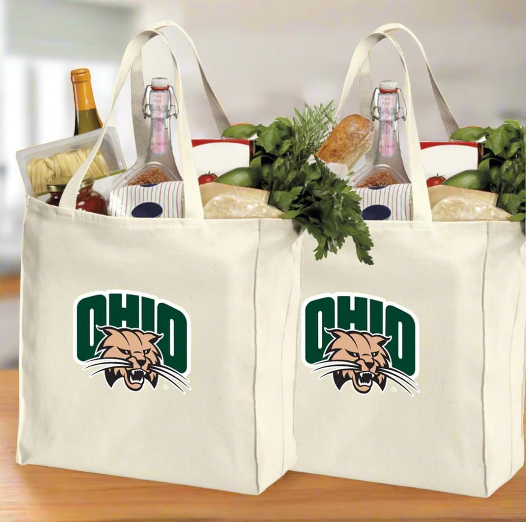 Broad Bay Reusable Ohio University Shopping Bags or Ohio Bobcats Grocery Bag 2Pc SET NATURAL COTTON