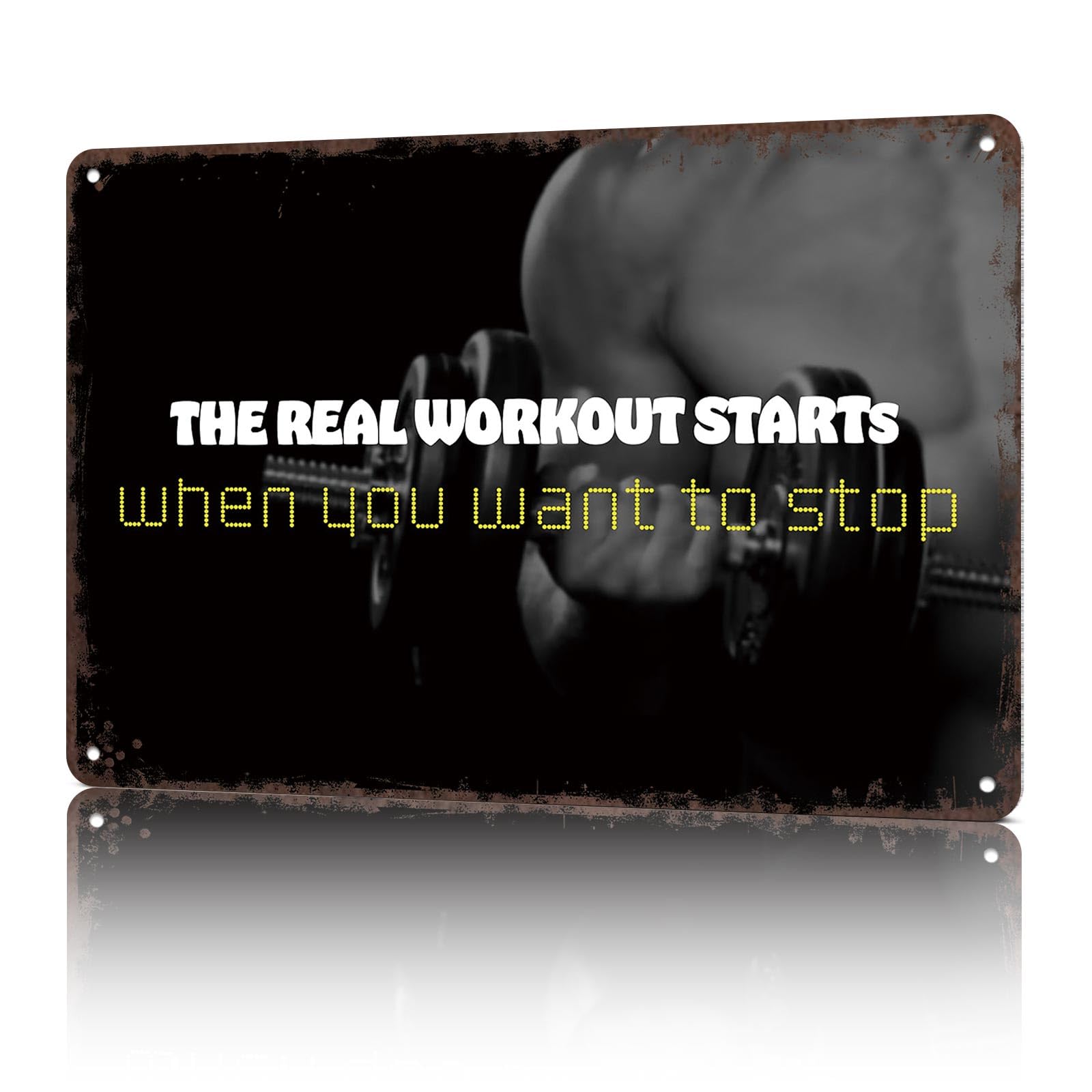 KWQDOZF Vintage Metal Signs Workout Motivation With Dumbbell Funny Tin Sign Poster Wall Art For Home Room Bedroom Office Decor 8x12inch
