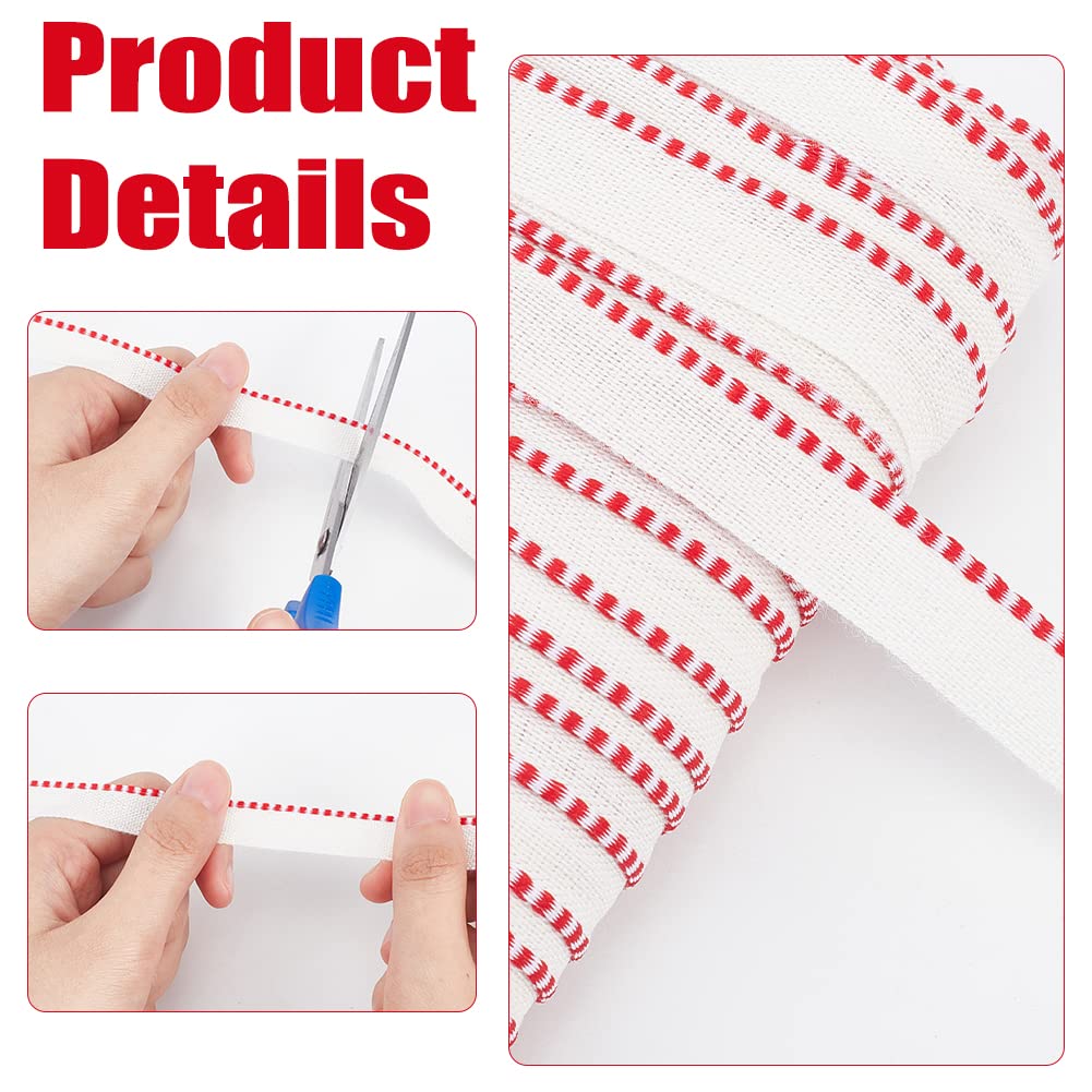 WEBEEDY Book Binding Headbands/Endbands Book Headbands Binding Archival Bookbinding Cloth 109 Yards 0.59" Wide for Bookbinding Supplies Book Decoration DIY Crafts (White/Red)