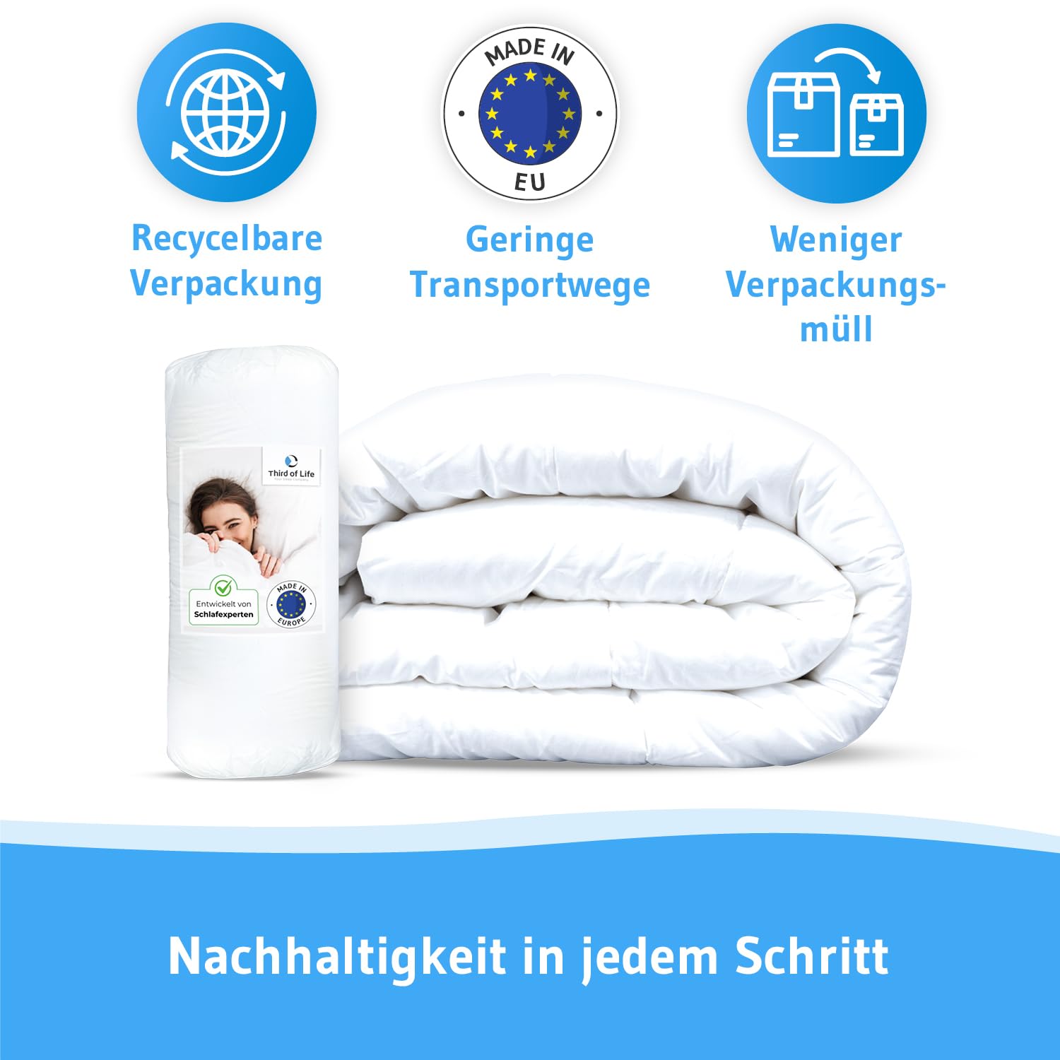 Bettdecke 155x220, 100% nachhaltige Ganzjahresdecke VERDA, Thermoregulierende & weiche Stepp-Decke, Große Schlafdecke 155 x 220 cm, Extra weiche und kuschelige Ganzjahres Duvet, Perfekt für Allergiker