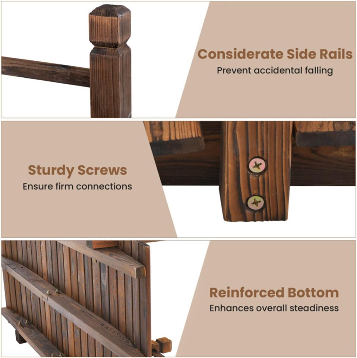 Brown Wooden Garden Bridge for Pond, 100% Fir Wood Footbridge with Safety Chain Railings, Heavy Duty Outdoor Decorative Bridge for Creek, Backyard, Farm, 5FT Pond Bridge for Backyard, Easy Assembly