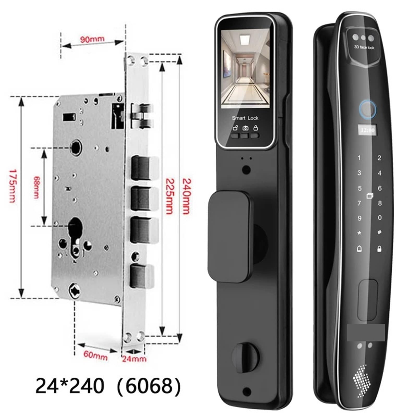 Serratura Smart, 3D Face Smart Door Lock Telecamera di sicurezza Monitor Impronta digitale intelligente Password Sblocco chiave elettronica biometrica,per camere da letto, uffici e hotel(CS7(6068-S))