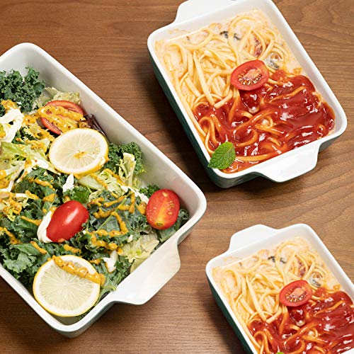 Gonioa 3 Pack Ceramic Bakeware Set,Ceramic Glaze Baking Dish Set,Rectangular Baking Pan for Cooking, Kitchen,Cake Dinner, Banquet and Daily,Wrapping Upgrade(Aquamarine Color)