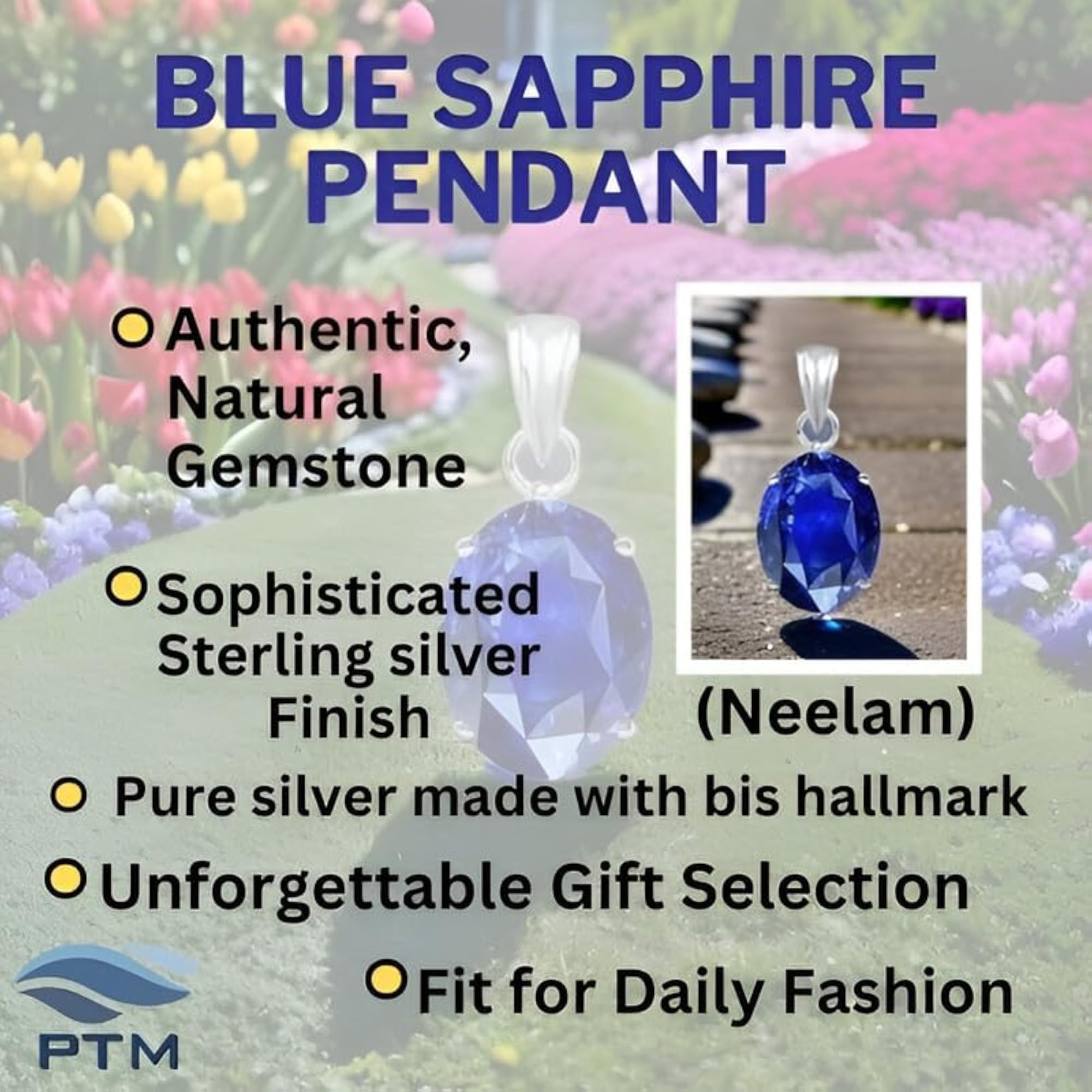 Astrological Blue Sapphire Pendant, Certified 925 Silver