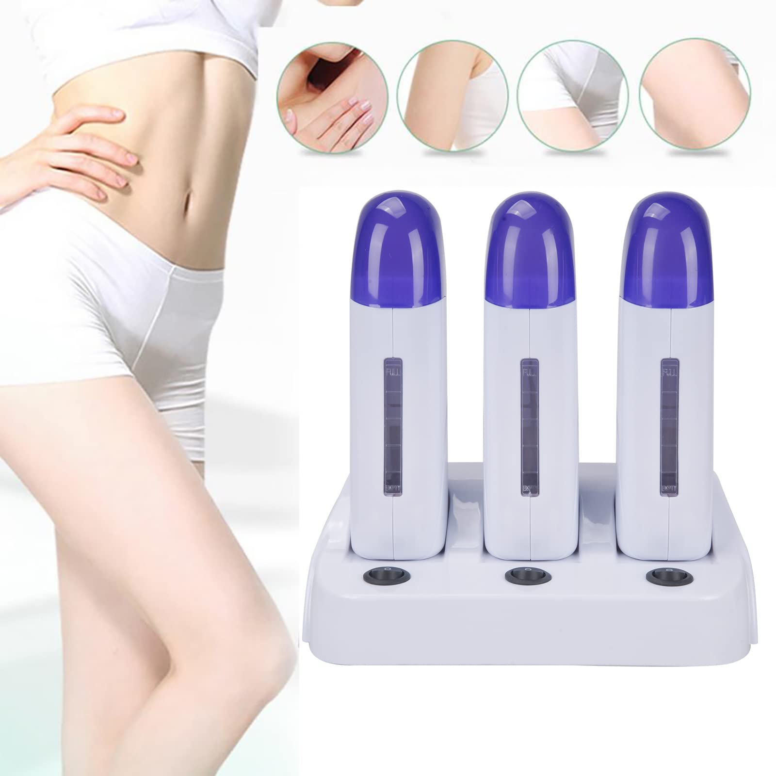 Vinteky Roll-On Calentador de Cera Fundidor Electrico Depiladora Easy Wax Depilación para Bellaza, Regalo para Mujeres (Triple)