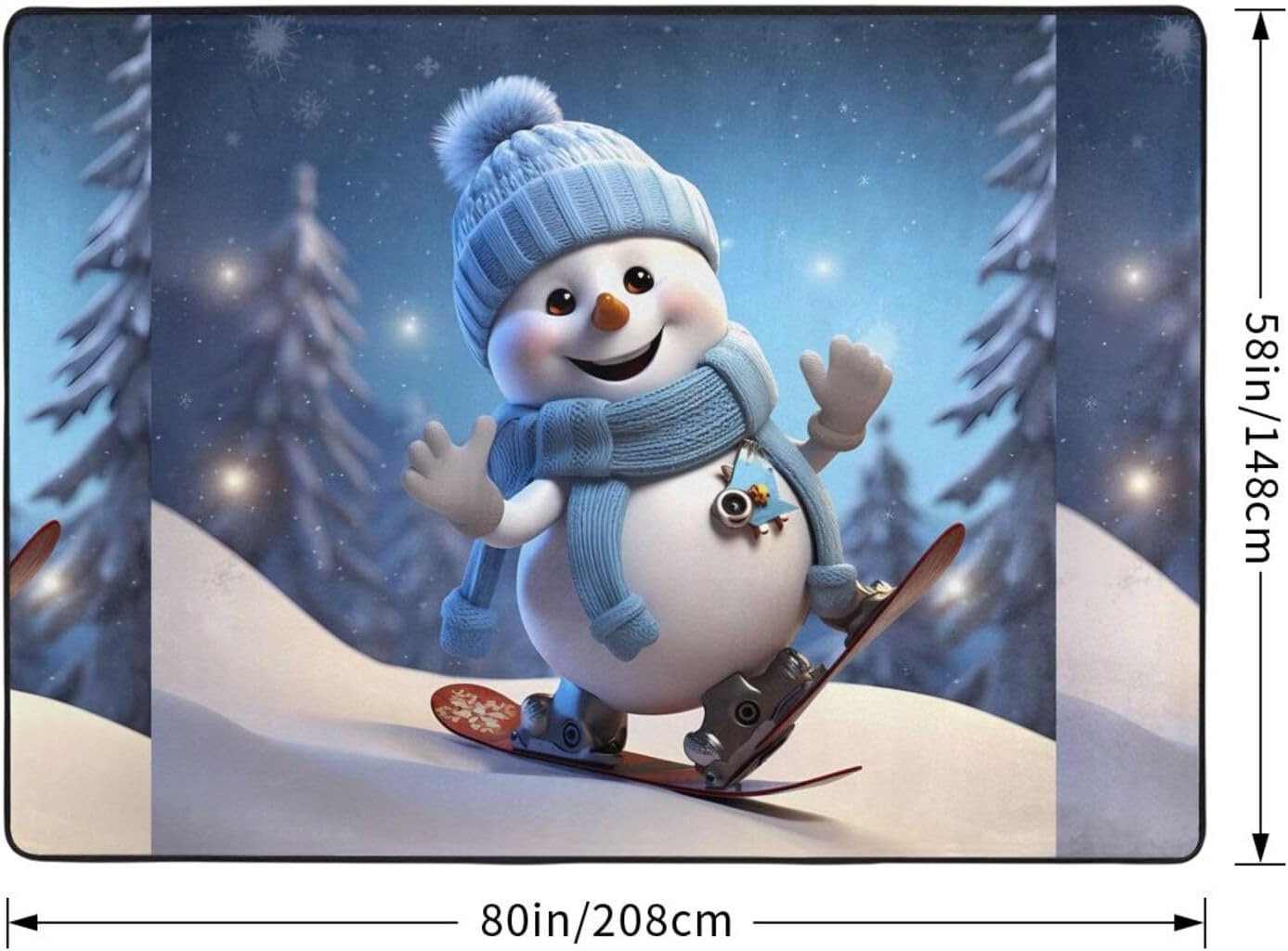 Flannel Non-Slip (Cute Snowboard Snowman) Rug Pad 80×50in Soft Washable Protective for Hardwood Floors Bedroom Bathroom Living Room