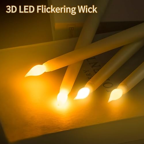 Miniatura 6 de Sequpr 12 velas cónicas sin llama parpadeantes con temporizador remoto, velas cónicas a pilas, candelabros LED de 11 pulgadas para Navidad, Acción