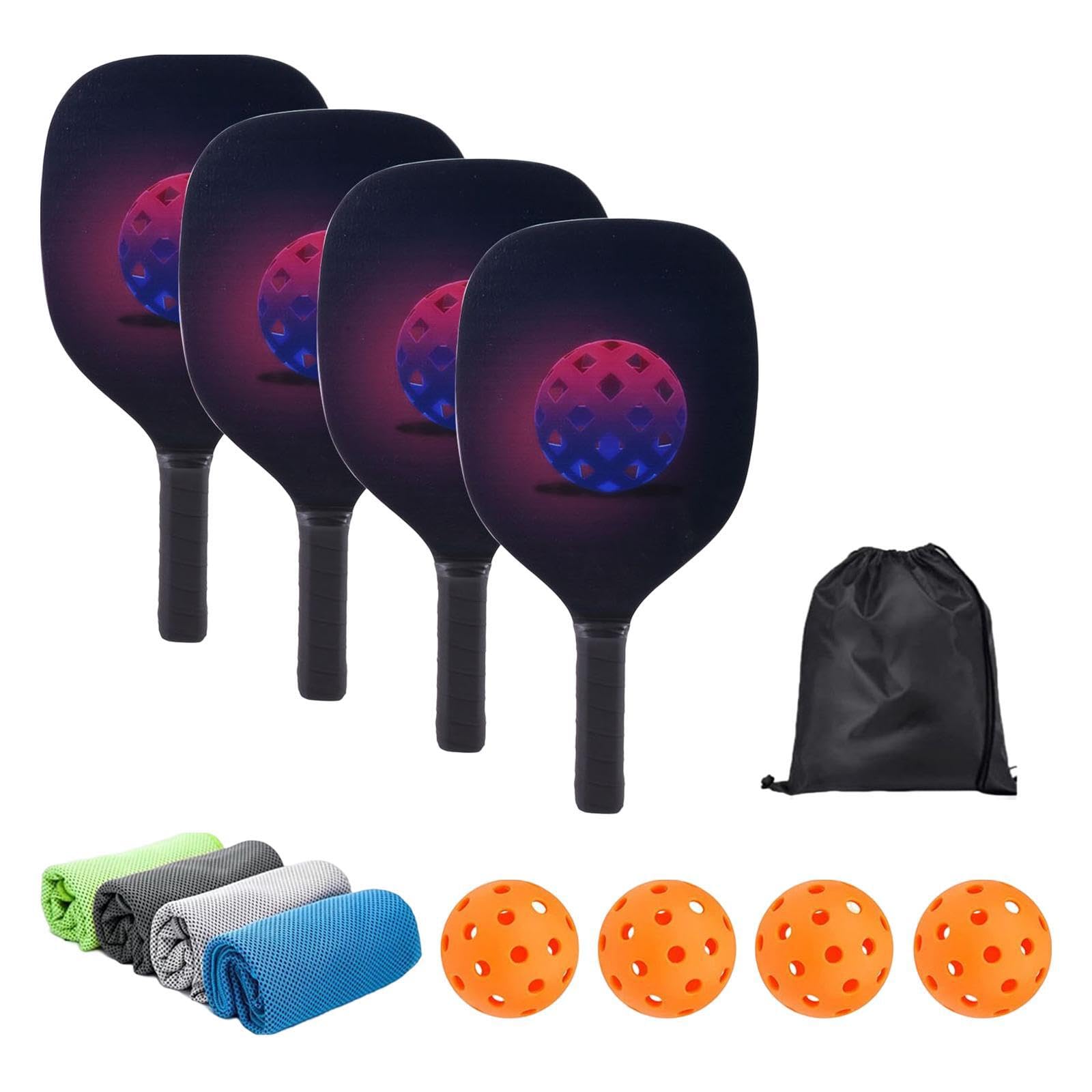 Set di Racchette da Pickleball, Racchette in Legno, 4 Palline, Racchetta da Interno, Racchetta da Pickleball Leggera e, Include, da, 4 Palline, da Interno
