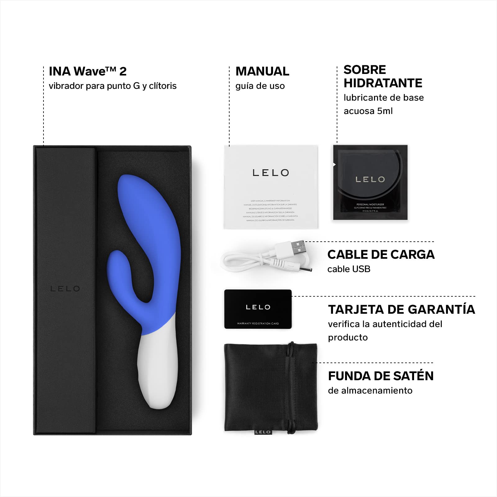 LELO INA WAVE 2, Juguete Erótico de Doble Acción, Conejito Vibrador para Mujer con Tecnología WaveMotion y 12 Modos de Placer, California Sky