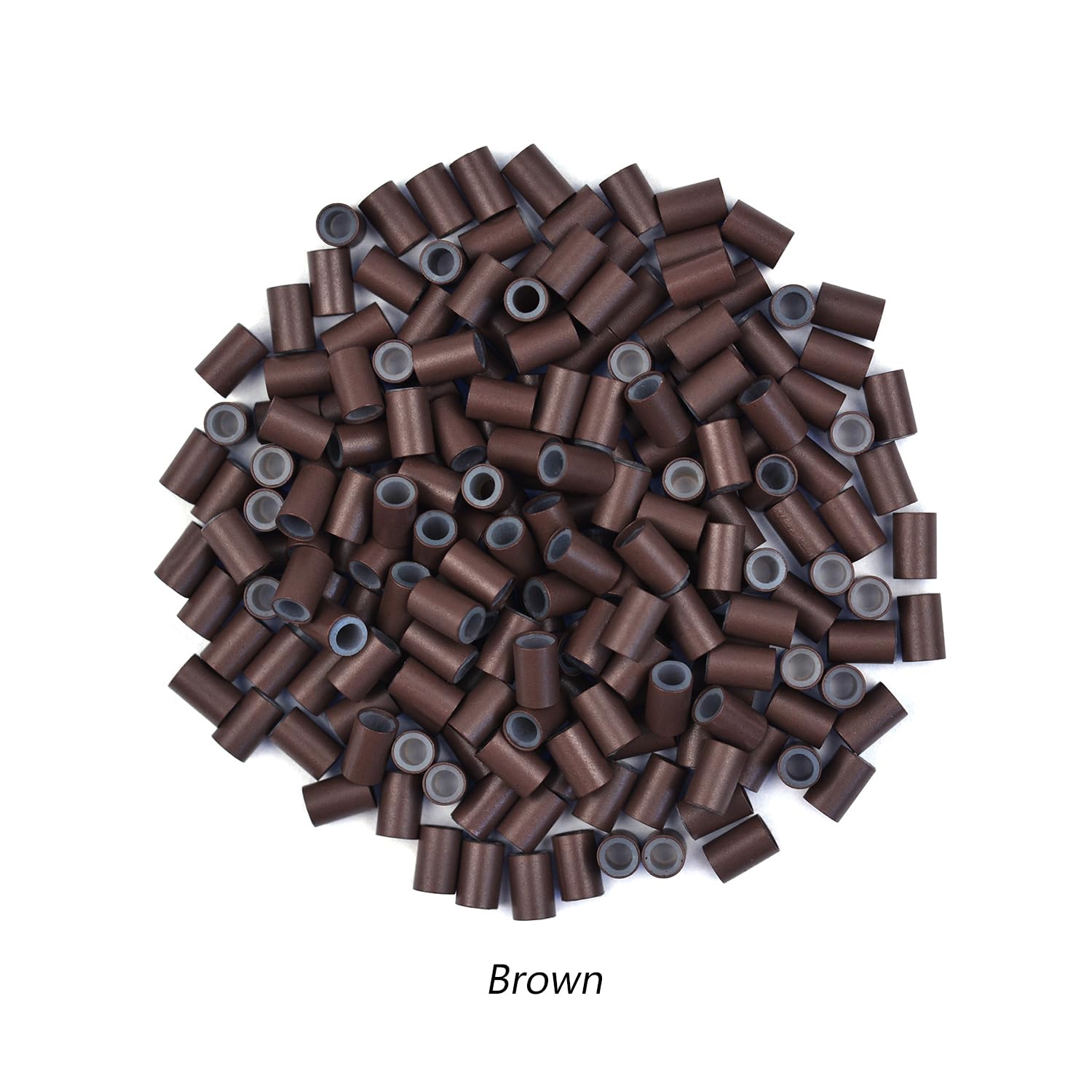 4.0 * 2.8 * 6.0 mm Copper Tube Micro Link Beads with Silicone Lined Micro Ring Hair Beads for I-Tip Hair Extensions (500 Pcs Brown) - Image 4