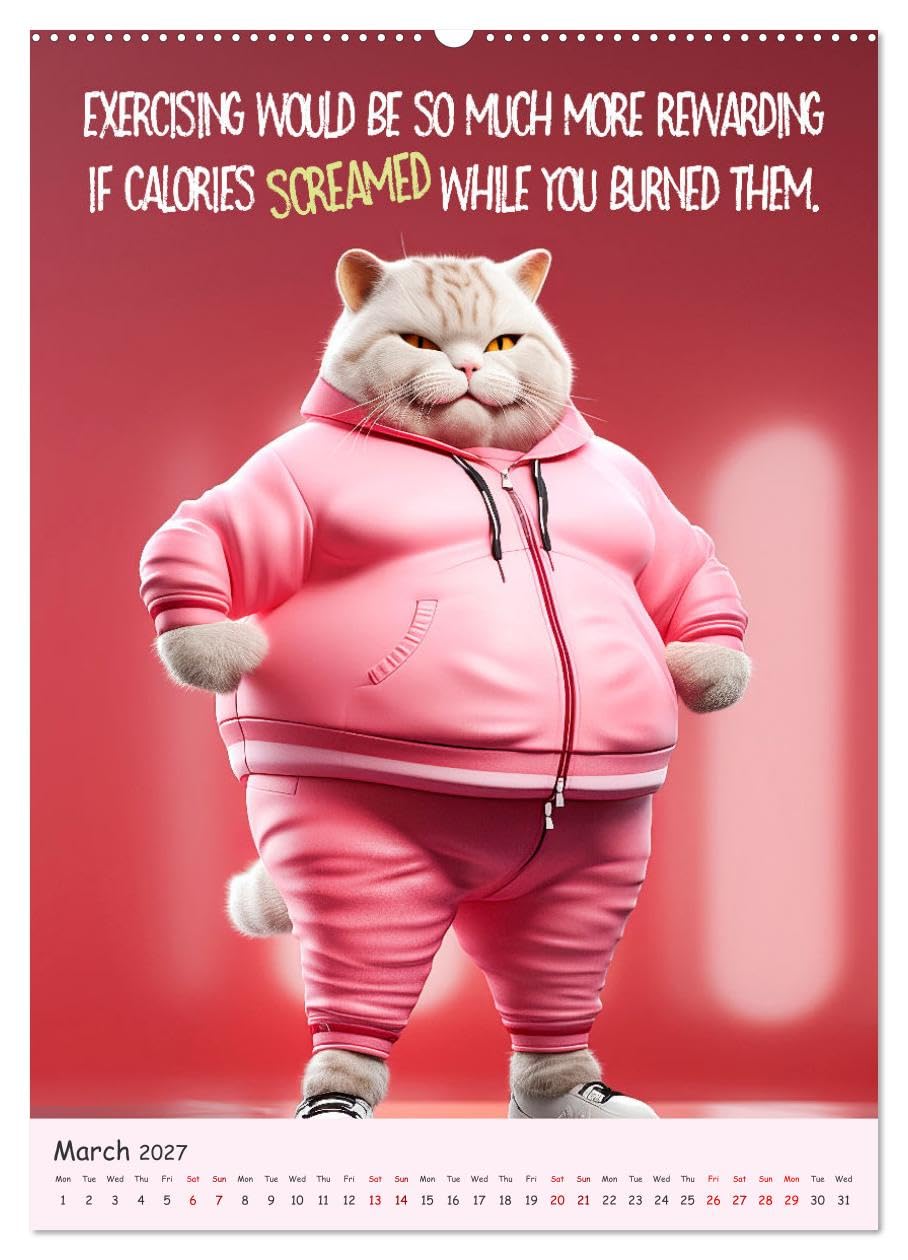 LUNATIC CATS Enjoy hilarious and wacky sayings (High Quality Premium Wall Calendar 2027 DIN A2 portrait),CALVENDO 12 Month Wall Calendar: Ironic furry friends with amusing quips