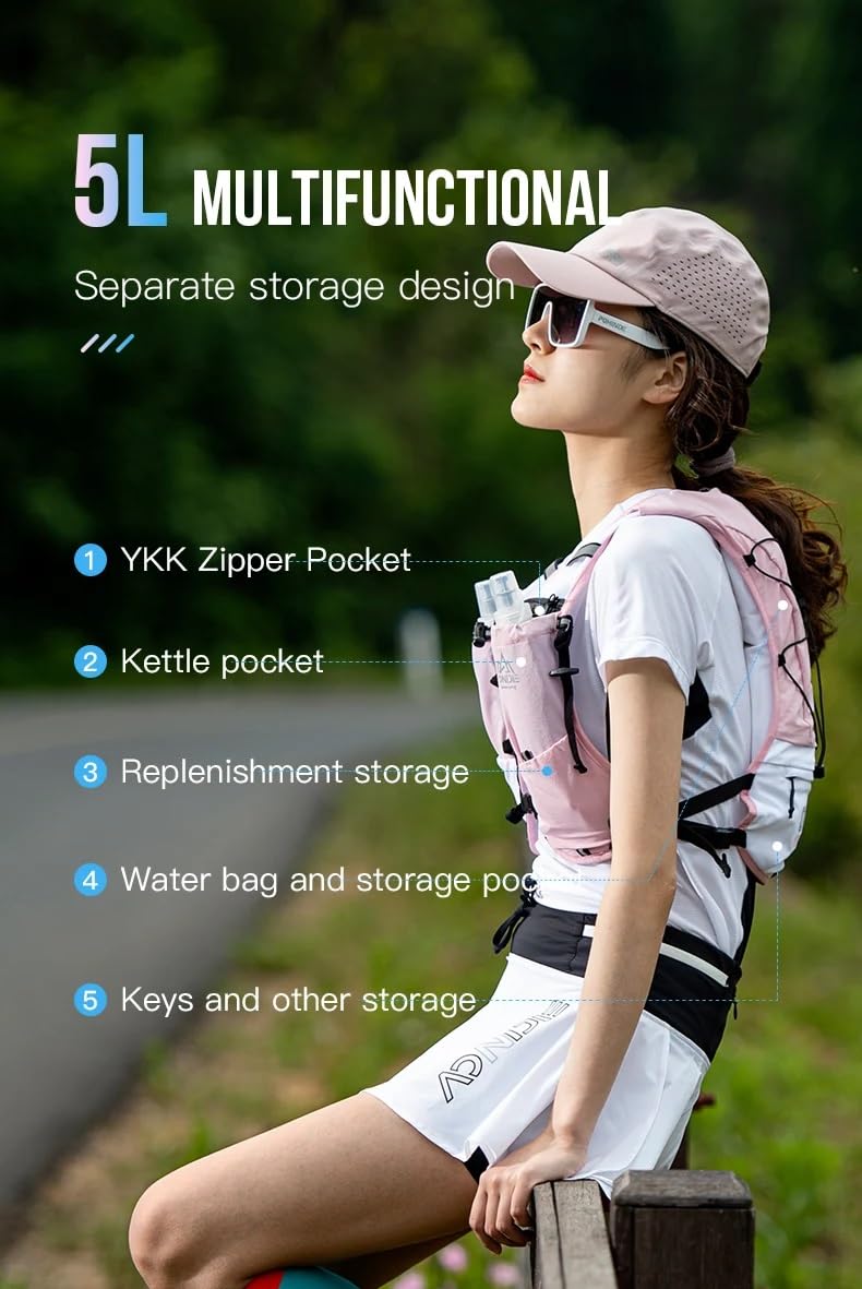 AONIJIE Mochila de hidratación de 5 l para equitación, chaleco para maratón, correr, ciclismo al aire libre, escalada, cartera móvil con burbuja de agua de 1,5 l