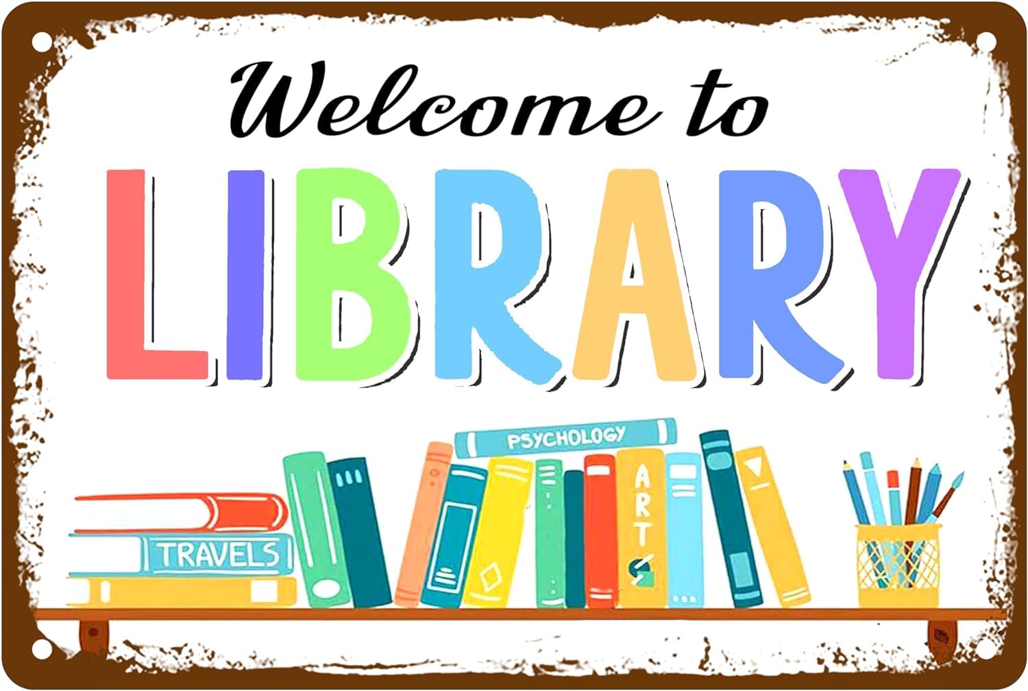 Anceky Welcome to The Library Welcome Sign for Front Door Porch Standing Library Books Lover Metal Signs Vintage Room Decor Aesthetic Wall Art Tin Sign for Garage Man Cave Bar 8x12 inch