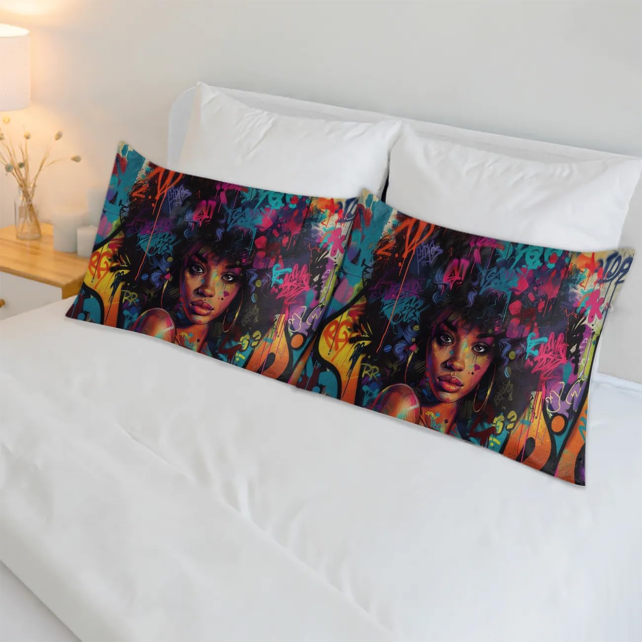 Satin Pillowcase for Hair and Skin - Stree Art Black Girl Queen Silk Pillow Case 2 Pack - Satin Pillow Cover Set of 2 with Envelope Closure, 20x40 Inches