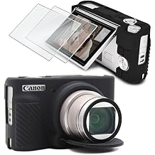 Screen Protector 2+1Pack Compatible for Kinokoo SX730/ SX740,Tempered Glass Film Anti-Scratch High Definition and Soft Silicone Case for Canon PowerShot SX740/SX730 HS Camera, Black