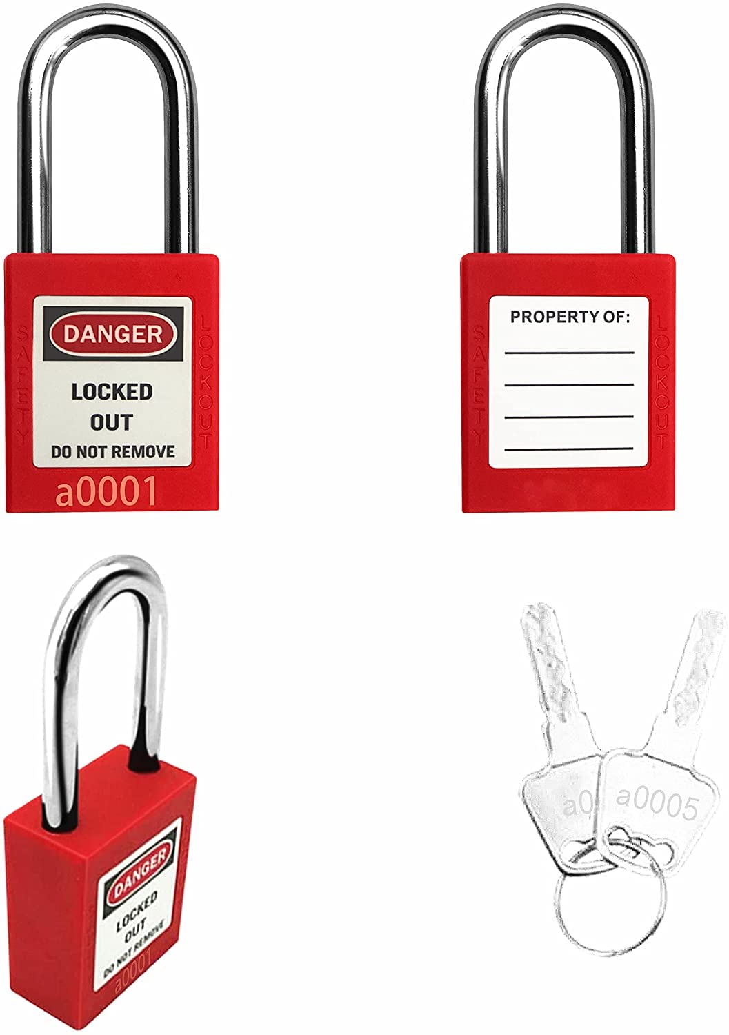 SAFBY Loto - Juego de 30 candados seguros para estaciones y dispositivos de bloqueo y etiquetado (30 cerraduras rojas, llave similar)