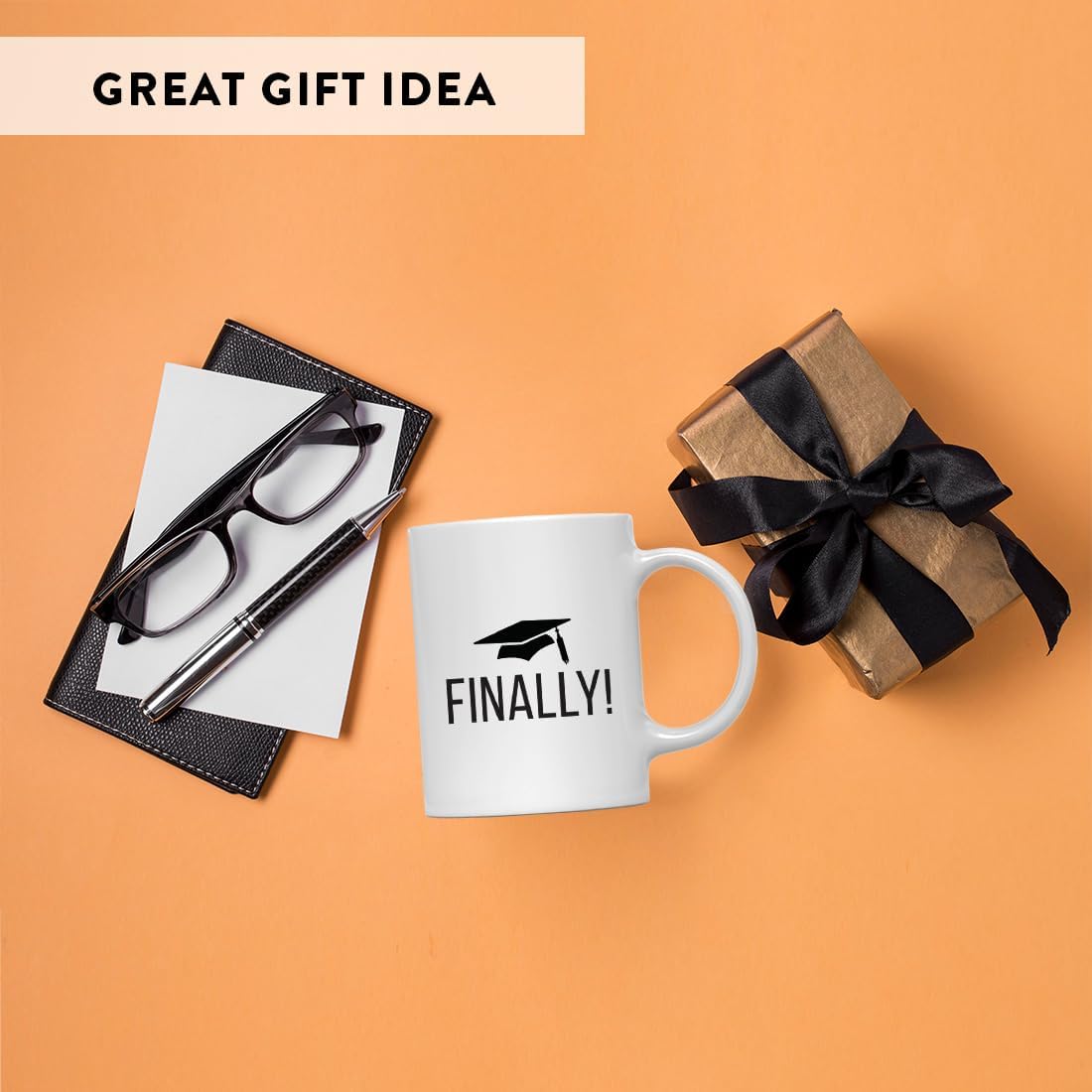 Andaz Press Photo Personalized 11oz. Graduation Coffee Mug Gift, Finally!, Graduation Cap Graphic, 1-Pack, Includes Gift Box, Cups for Graduates School Students of Class of 2024