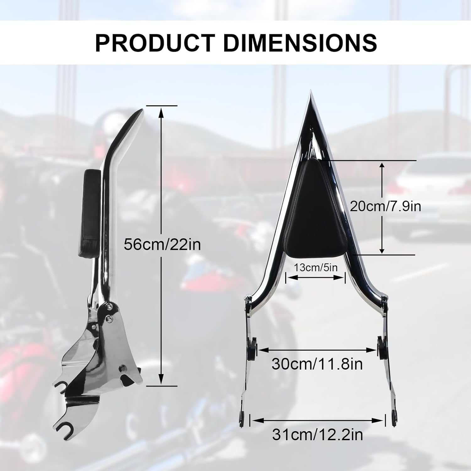 Sissy Bar For Harley Touring 16" Chrome Detachable Rear Passenger Backrest Quick Release Compatible for Street Glide Road Glide Road King Electra Glide 2009-2025