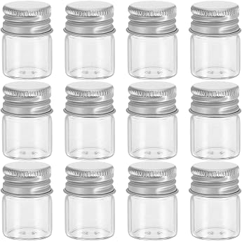 TOPBATHY Pack of 12 5 ml Glass Storage Bottles with Aluminium Lid Sealed Storage Containers for Spices Tea Dried Fruits and Decoration Transparent Food Containers