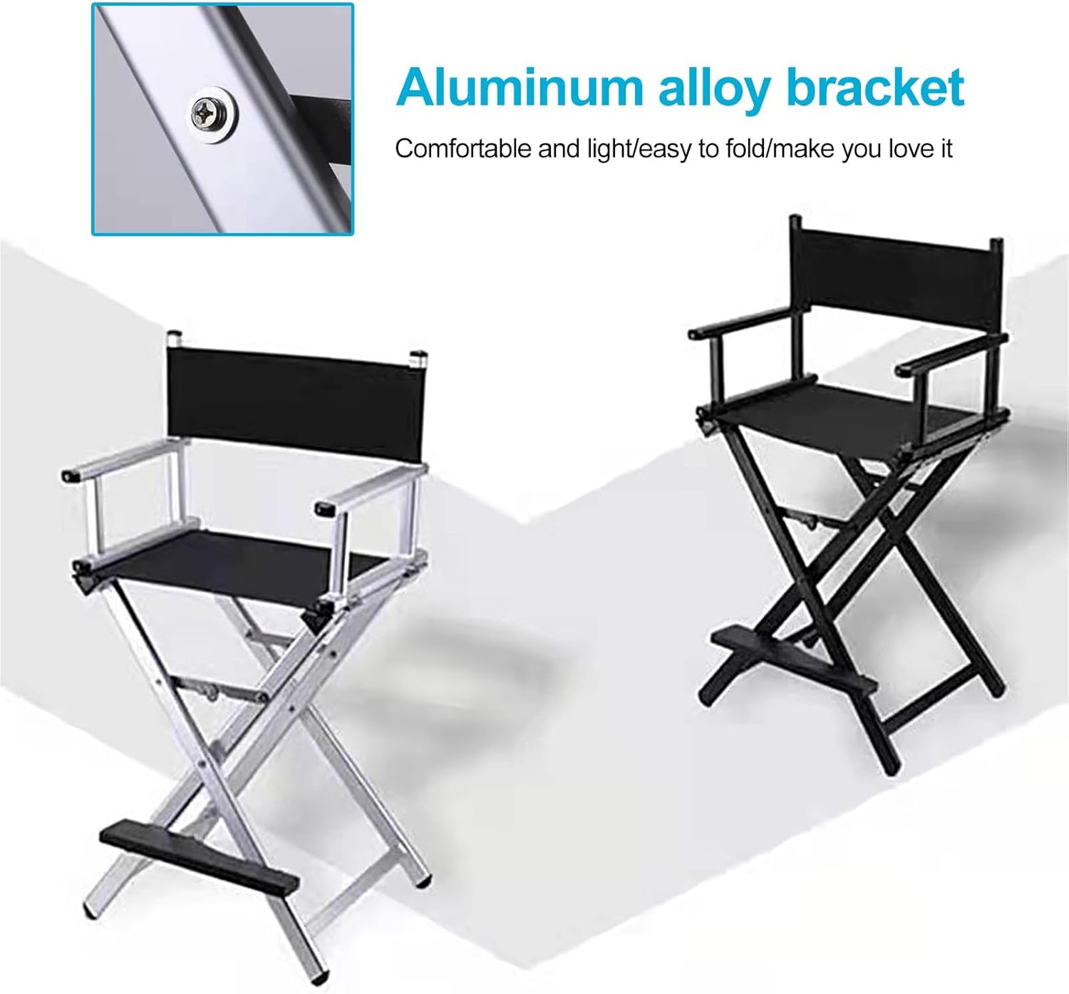 2Pcs Makeup Artist Chair, Tall Directors Chairs Foldable w/Aluminum Frame and footrest, Makeup Chair for Makeup Artist, 440LBS Load Capacity(Yellow)