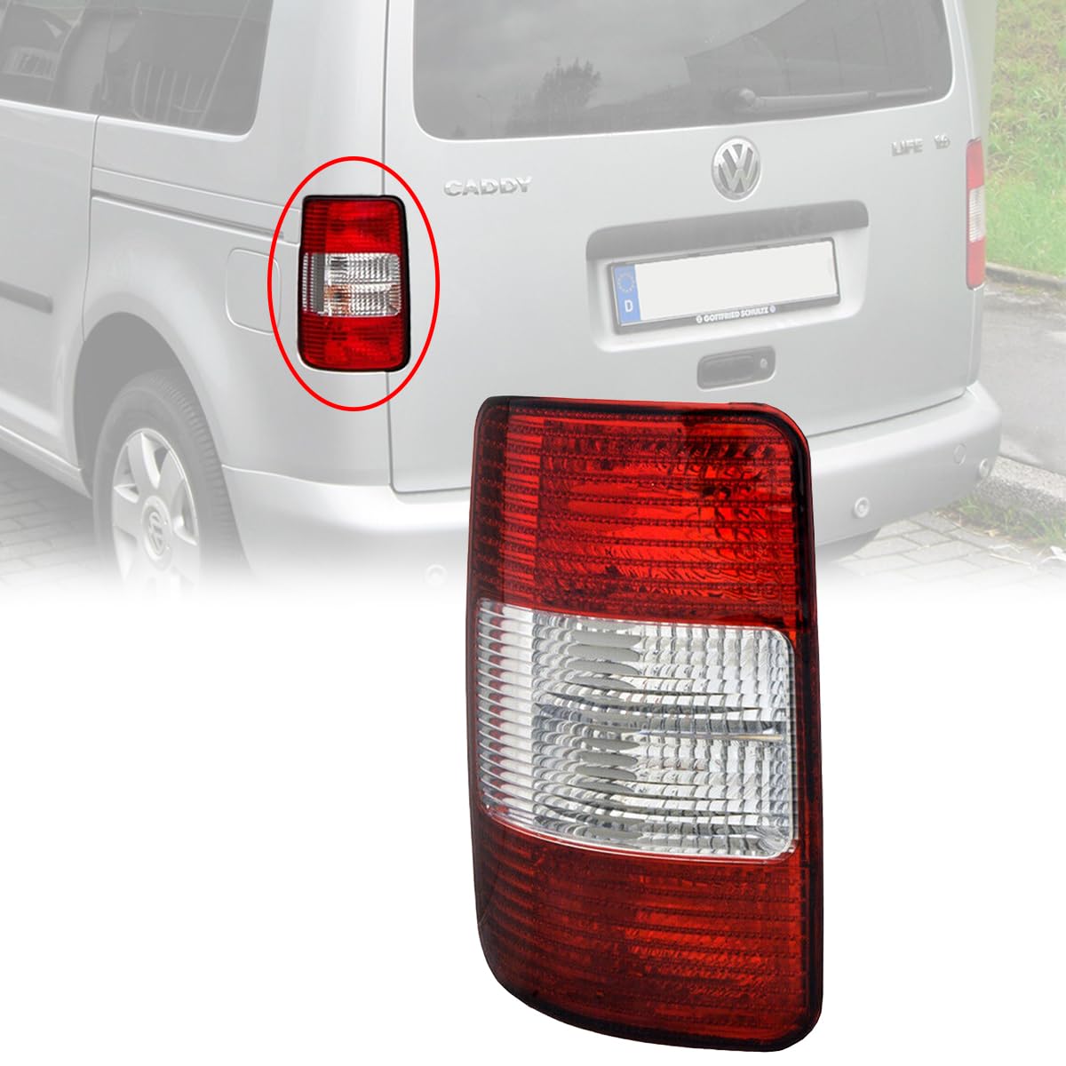 Generisch Fanale Posteriore Sinistro Rückleuchte Heckleuchte Compatibile Con VW Caddy 2003-2010 E-Prüf 2K0945095D 2K0945095B 2K0945095C (Sinistra)