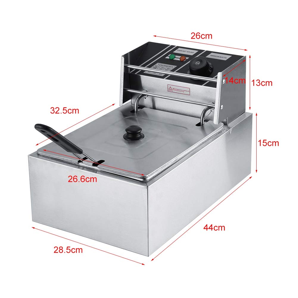 Friteuse Électrique 6L Inox 2500W, Température Réglable 60-200°C, Cuve