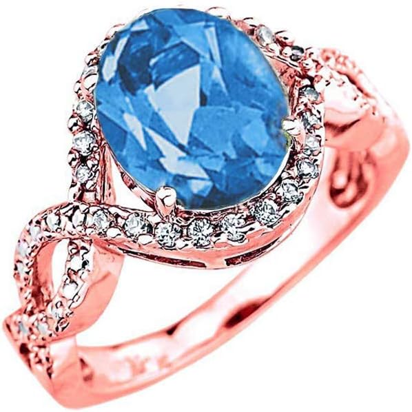Elegant 14k Rose Gold Diamond Personalized Genuine Birthstone Infinity Engagement Ring