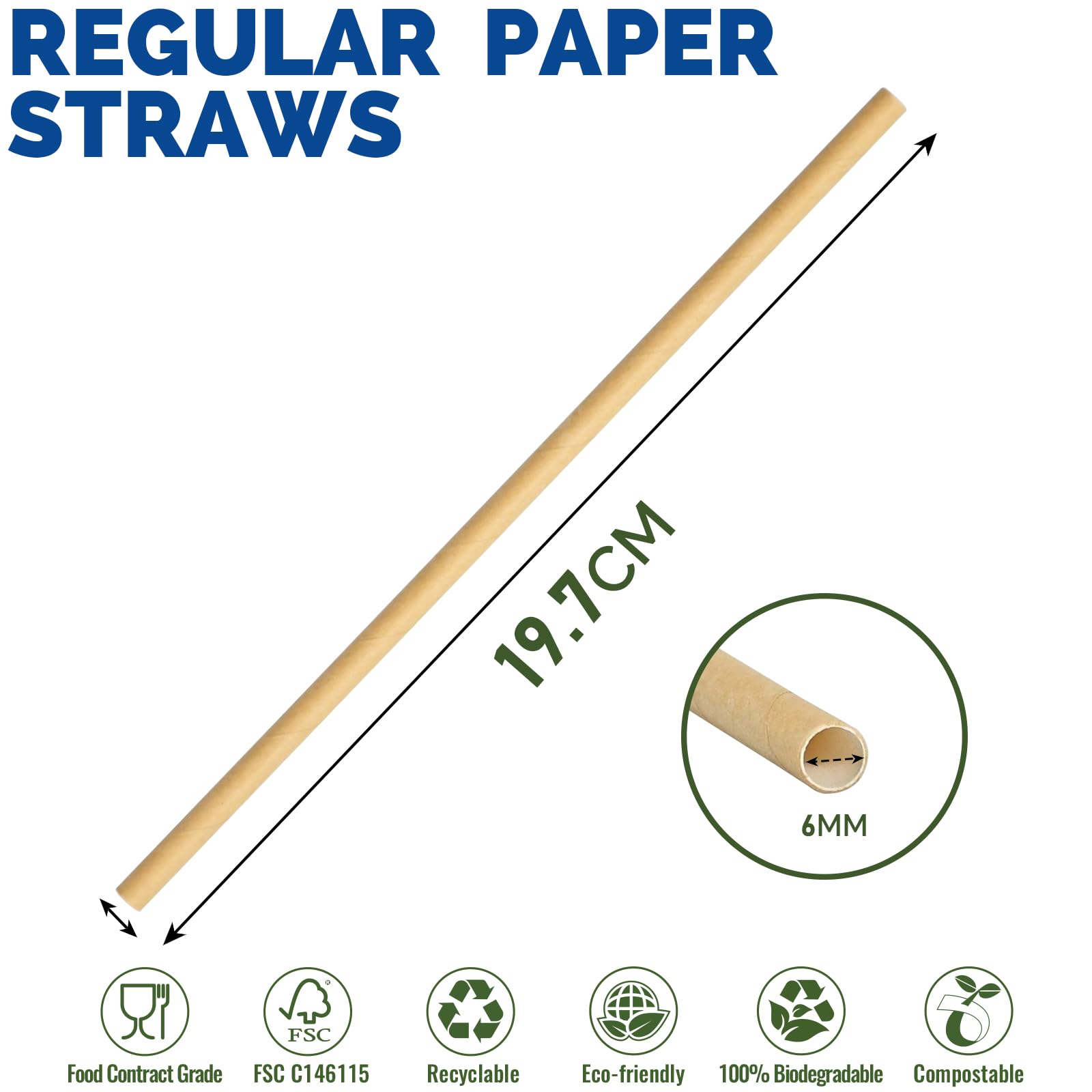 Lives on Green Brown Kraft Paper Straws, 19,7 x 0,6cm, for Milk Juice, Tea, Hot or Cold Drinks - 100% Biodegradable, 250 Counts - Image 2