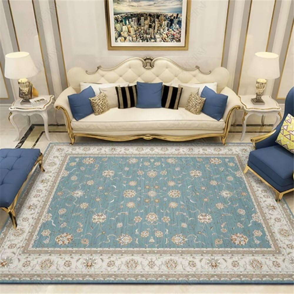 Tapis de sol antidérapant bleu foncé floral chambre à coucher