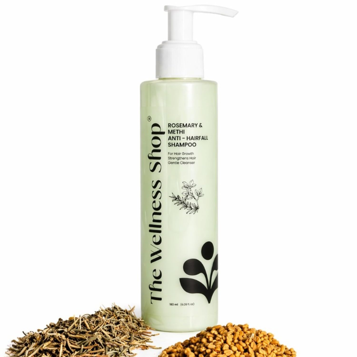 the wellness shop rosemary & methi anti hairfall shampoo | with wheatgrass and bhringraj | promotes hair growth | reduces dandruff | encourages healthy hair growth | 200ml