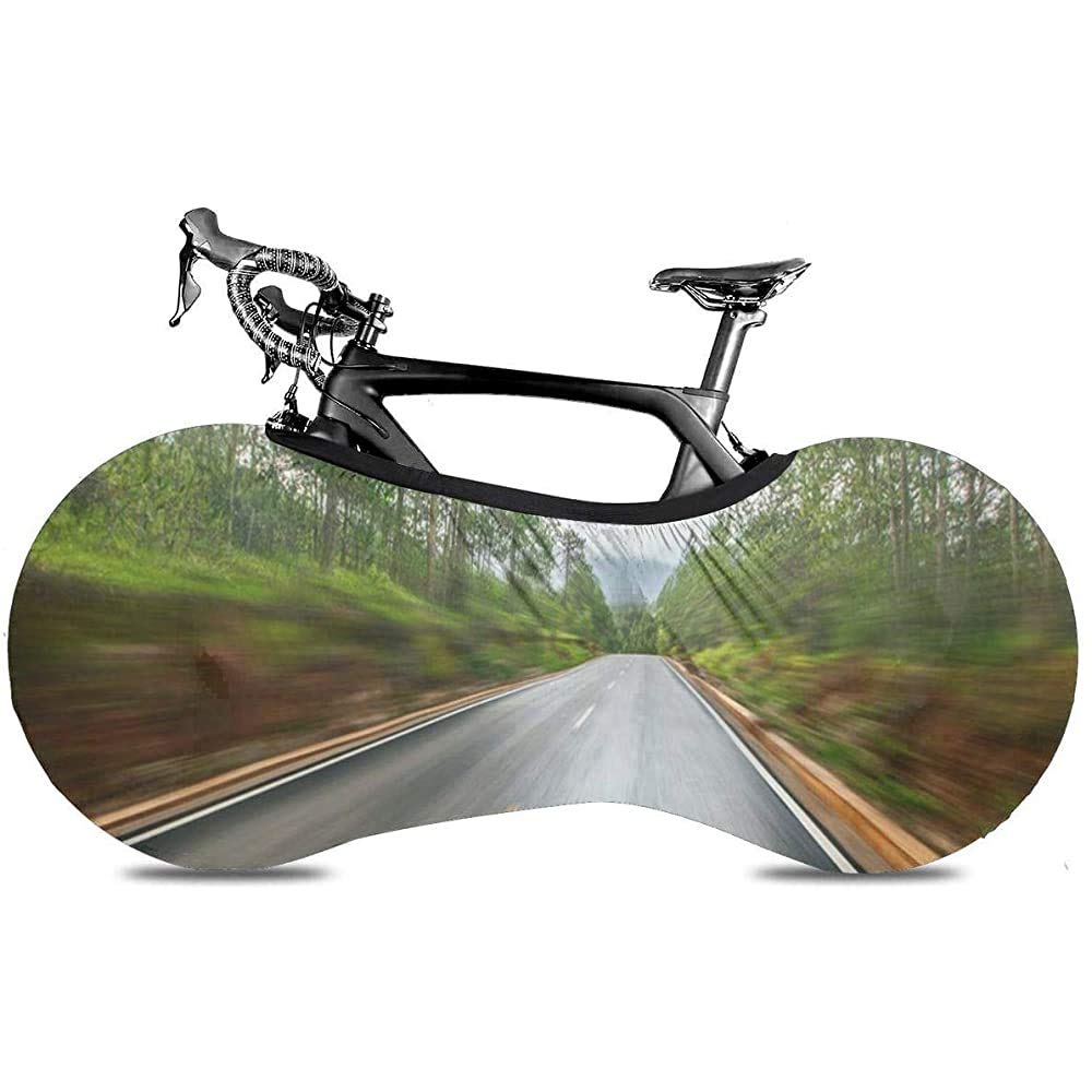 Bicycle Wheel Cover, Bike Storage Bag, Bike Cover - Blue Asphalt Forest Roads Green Autumn Beautiful Beauty Bitumen