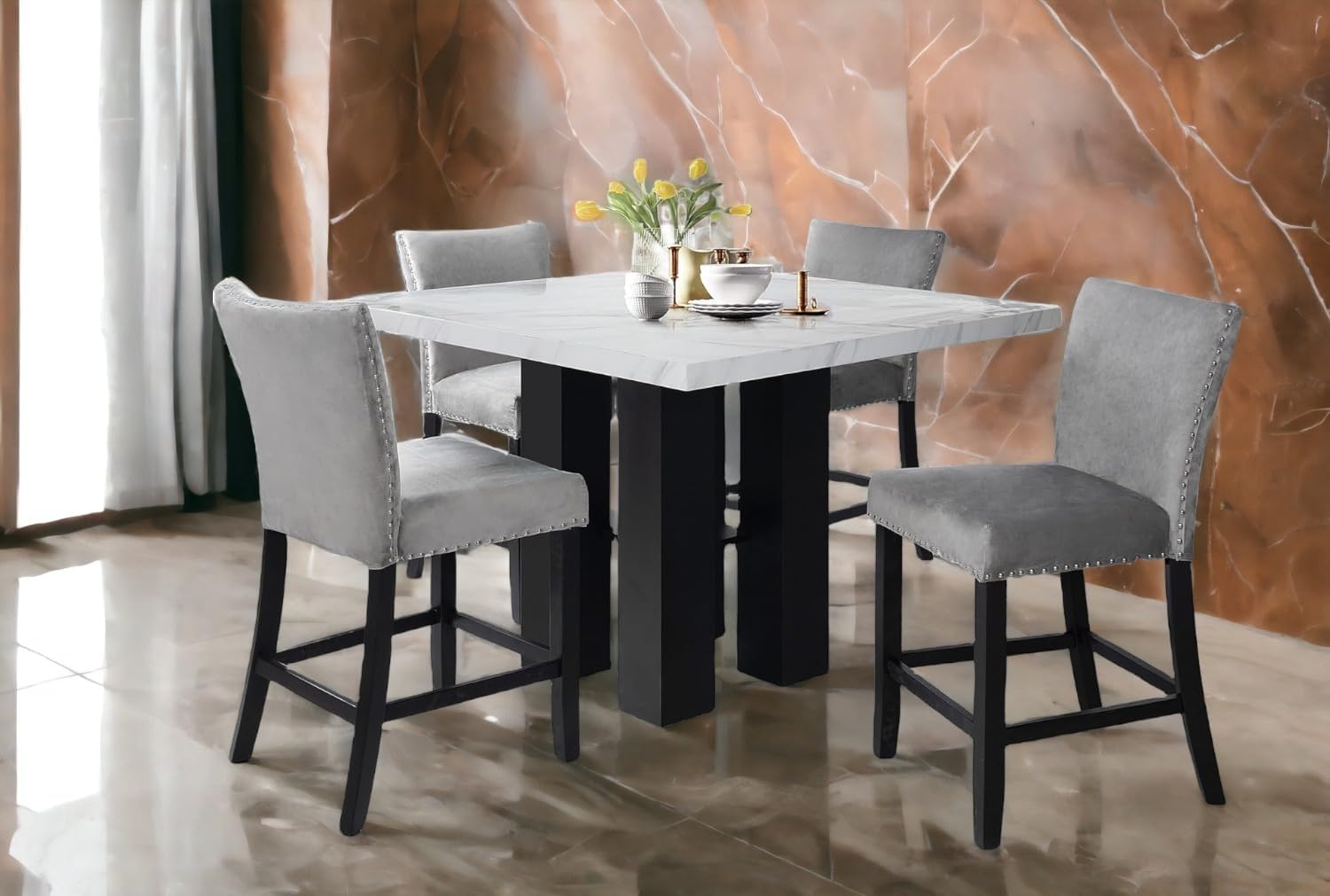 Amazon.com - Liveasy Furniture 5-Piece Marble Dining Table Set for 4 ...